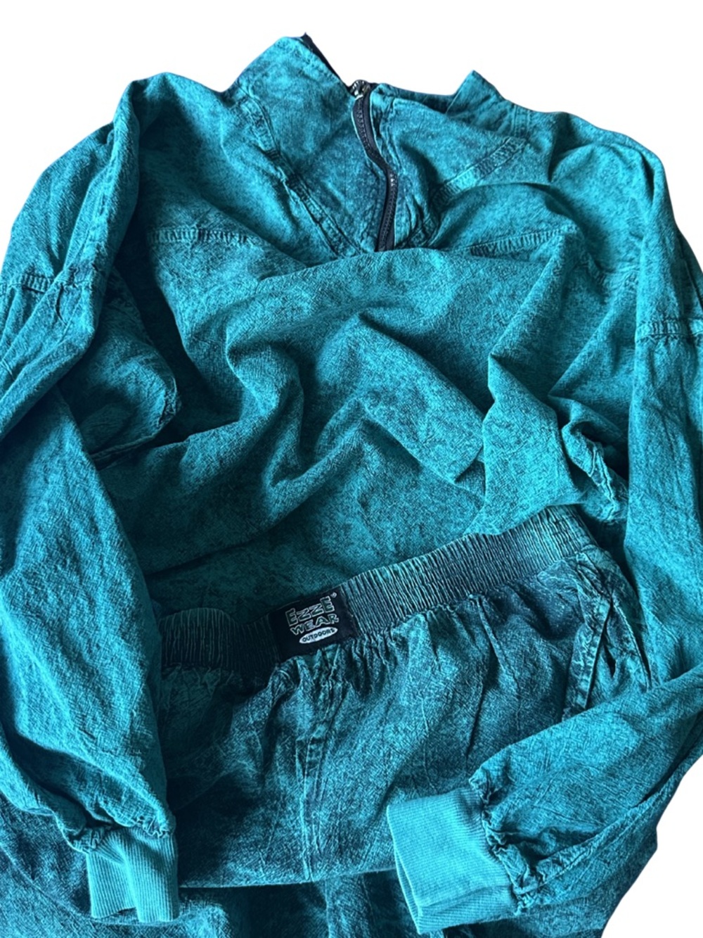 RARE Vintage Ezze Wear 2-Piece Honeycomb Cotton Set - Green/Turquoise Acid Wash